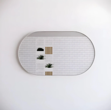 RIVA Brushed Nickel Oval Framed Mirror 1200x700mm Wall Mounted
