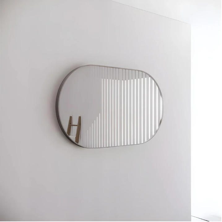 RIVA Brushed Nickel Oval Framed Mirror 1200x700mm Wall Mounted