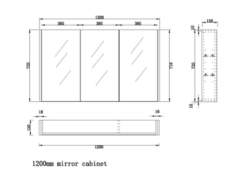 RIVA GENEVA FLAT Dark Oak Mirror Shaving Cabinet 1200mm-drawing