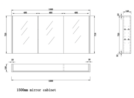 RIVA GENEVA FLAT Dark Oak Mirror Shaving Cabinet 1500mm-drawing