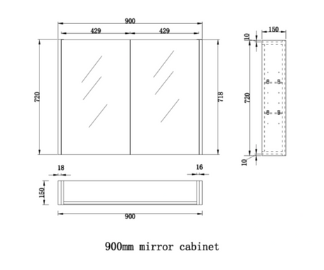 RIVA GENEVA FLAT Dark Oak Mirror Shaving Cabinet 900mm-drawing