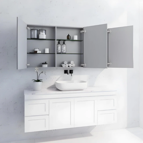 RIVA GENEVA FLAT Gloss/Matte White Mirror Shaving Cabinet 1500mm