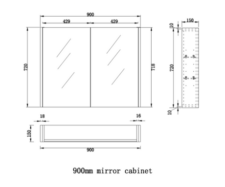 RIVA GENEVA FLAT Gloss/Matte White Mirror Shaving Cabinet 900mm-drawing