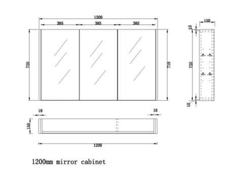 RIVA GENEVA FLAT Light Oak Mirror Shaving Cabinet 1200mm-drawing