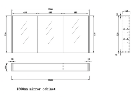 RIVA GENEVA FLAT Light Oak Mirror Shaving Cabinet 1500mm-drawing
