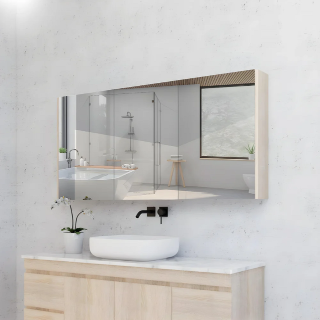 RIVA GENEVA FLAT Light Oak Mirror Shaving Cabinet 1500mm