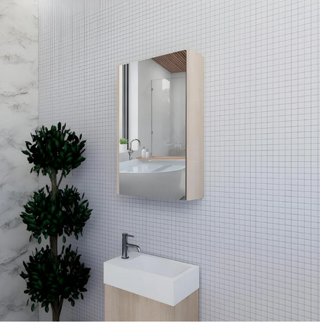 RIVA GENEVA FLAT Light Oak Mirror Shaving Cabinet 450mm