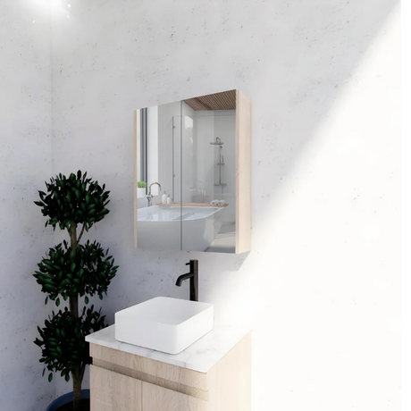 RIVA GENEVA FLAT Light Oak Mirror Shaving Cabinet 600mm