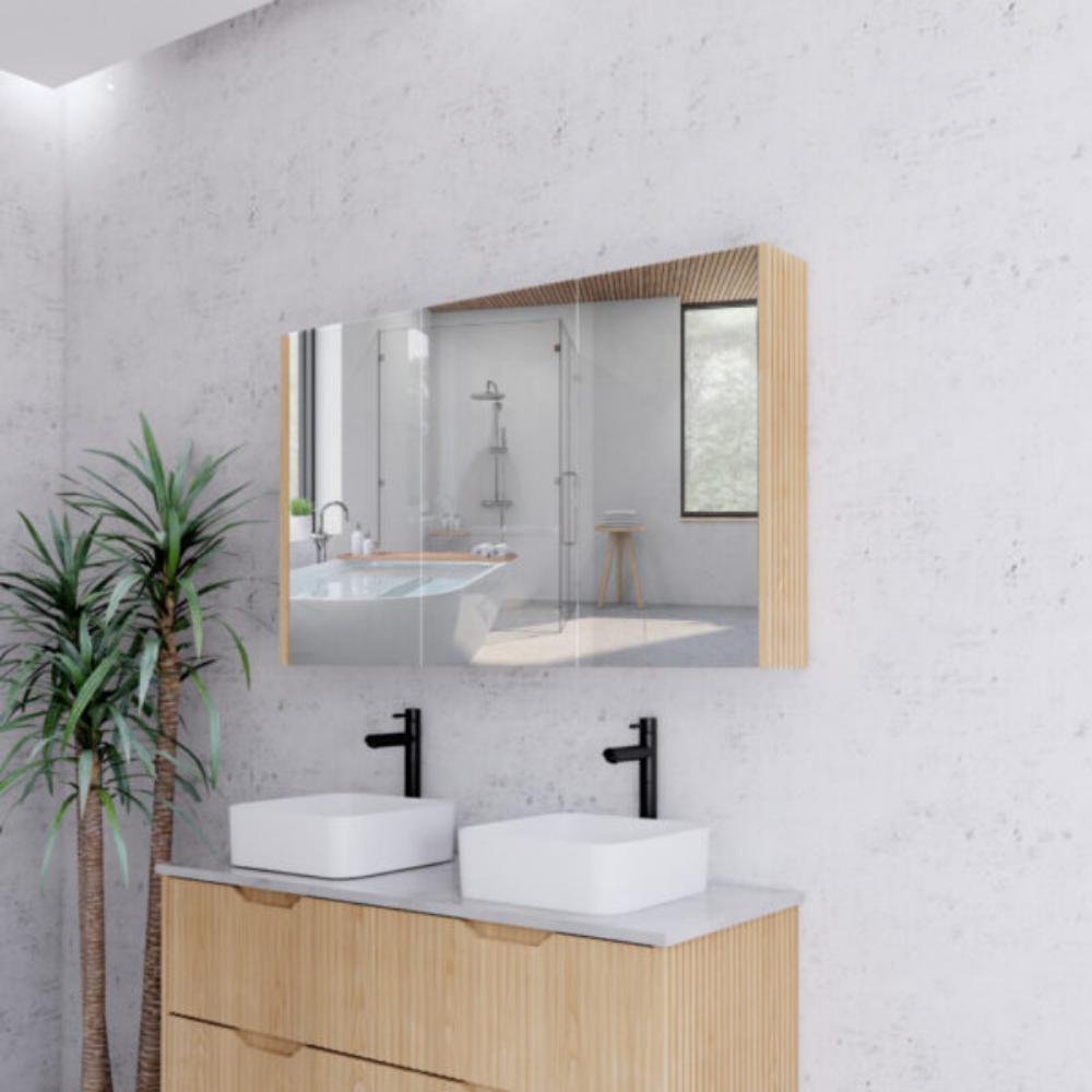 RIVA GENEVA FLUTED American Oak Mirror Shaving Cabinet 1200mm