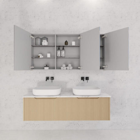 RIVA GENEVA FLUTED American Oak Mirror Shaving Cabinet 1500mm