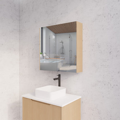 RIVA GENEVA FLUTED American Oak Mirror Shaving Cabinet 750mm