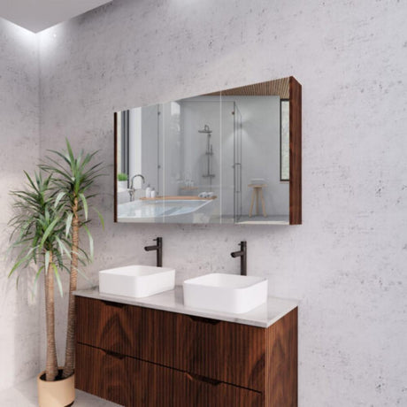 RIVA GENEVA FLUTED Brown Oak Mirror Shaving Cabinet 1200mm