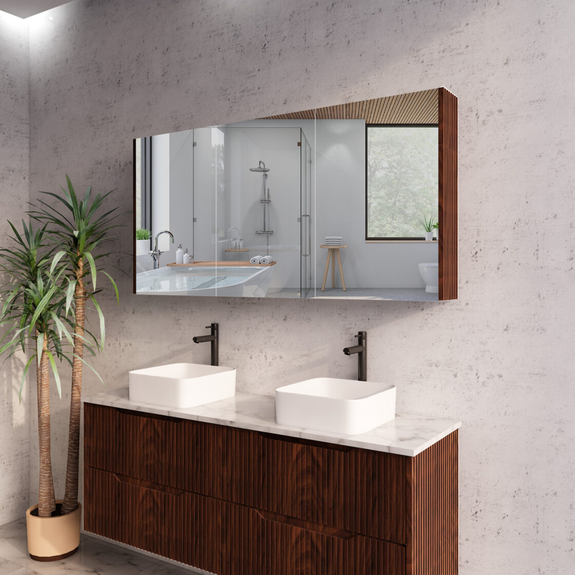 RIVA GENEVA FLUTED Brown Oak Mirror Shaving Cabinet 1500mm