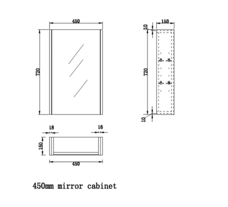 RIVA GENEVA FLUTED Brown Oak Mirror Shaving Cabinet 450mm-drawing