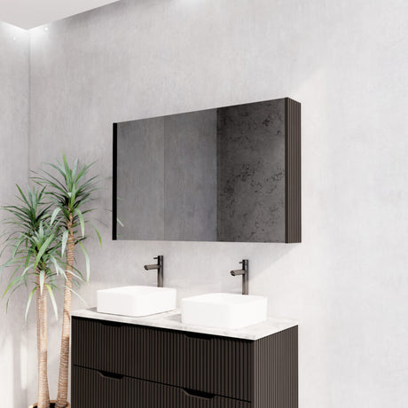 RIVA GENEVA FLUTED Matte Black Mirror Shaving Cabinet 1200mm