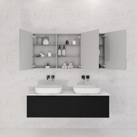 RIVA GENEVA FLUTED Matte Black Mirror Shaving Cabinet 1500mm