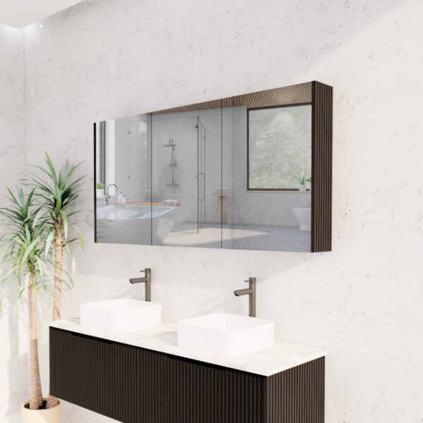 RIVA GENEVA FLUTED Matte Black Mirror Shaving Cabinet 1500mm