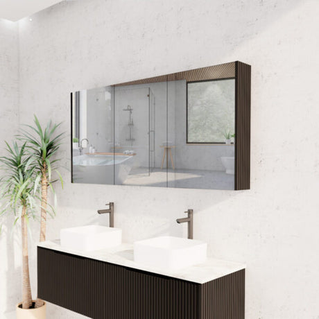 RIVA GENEVA FLUTED Matte Black Mirror Shaving Cabinet 1500mm