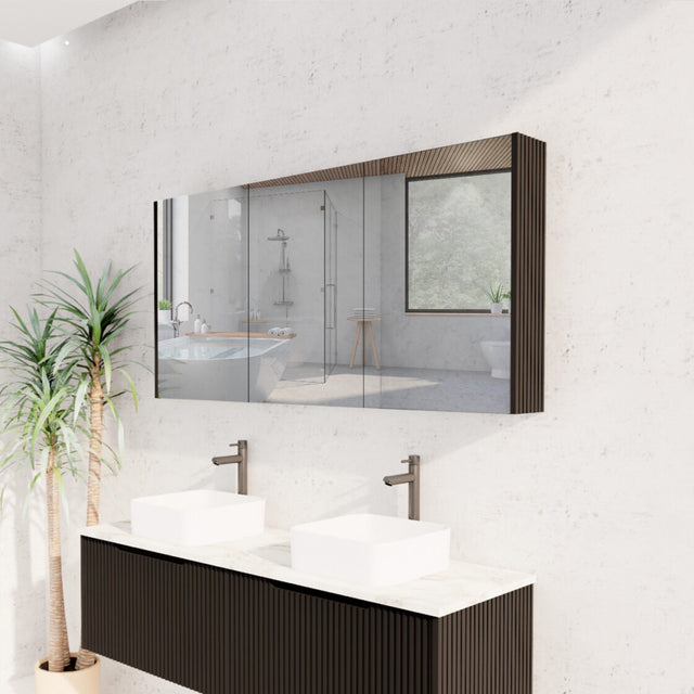 RIVA GENEVA FLUTED Matte Black Mirror Shaving Cabinet 1500mm