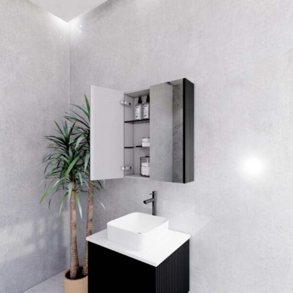 RIVA GENEVA FLUTED Matte Black Mirror Shaving Cabinet 600mm