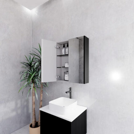 RIVA GENEVA FLUTED Matte Black Mirror Shaving Cabinet 600mm