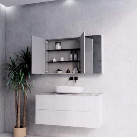 RIVA GENEVA FLUTED Matte White Mirror Shaving Cabinet 1200mm