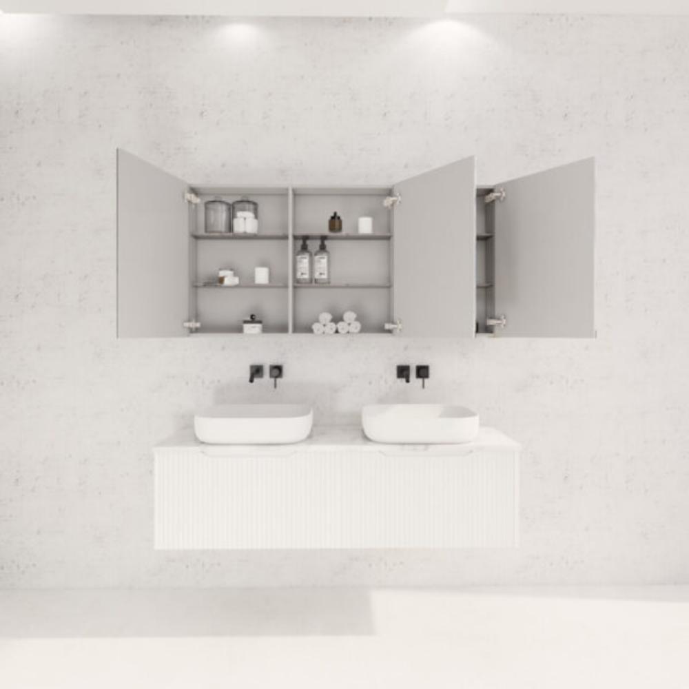 RIVA GENEVA FLUTED Matte White Mirror Shaving Cabinet 1500mm