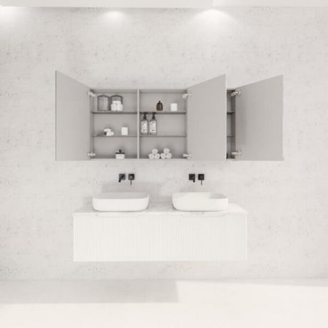 RIVA GENEVA FLUTED Matte White Mirror Shaving Cabinet 1500mm