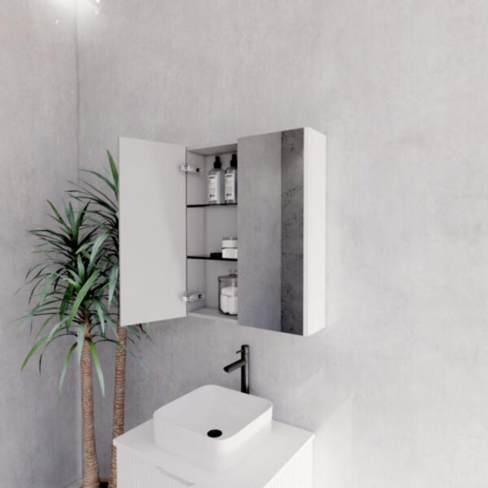 RIVA GENEVA FLUTED Matte White Mirror Shaving Cabinet 600mm