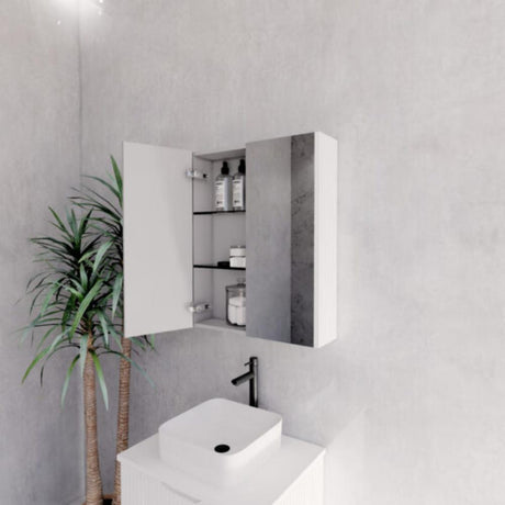 RIVA GENEVA FLUTED Matte White Mirror Shaving Cabinet 600mm