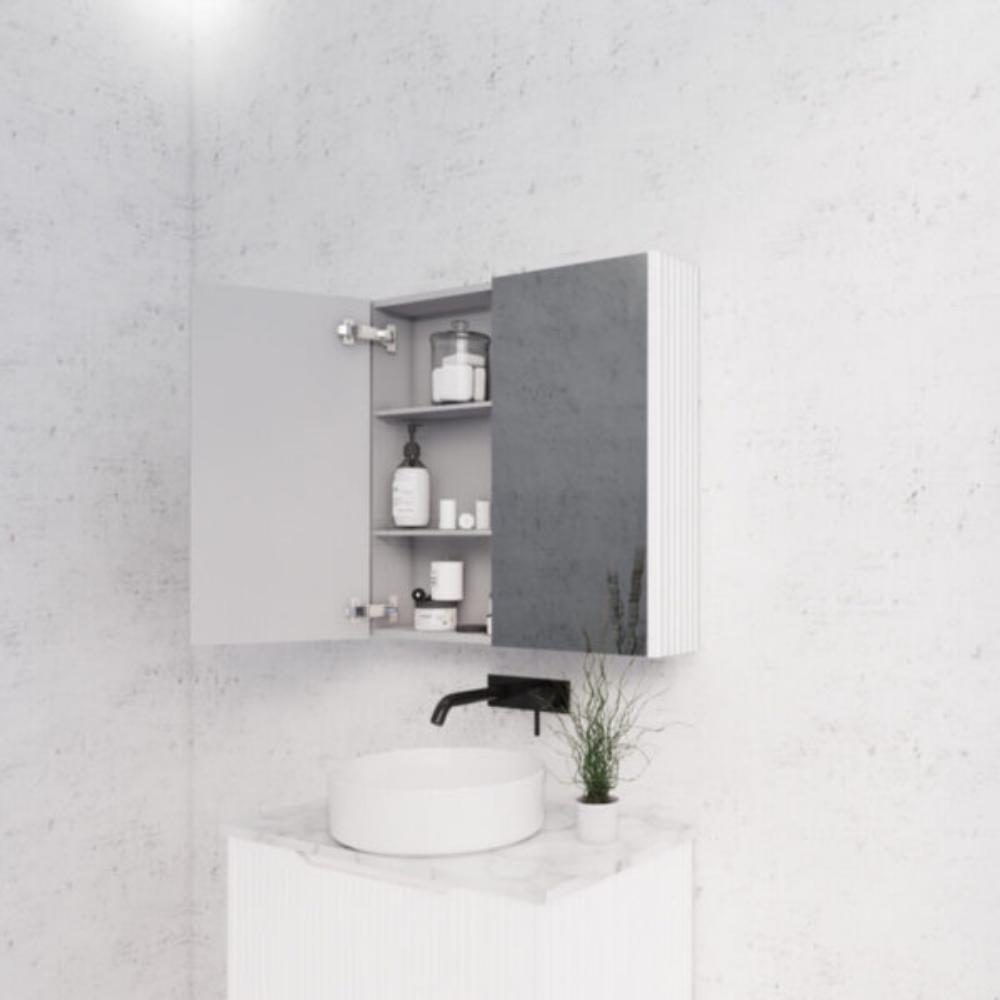 RIVA GENEVA FLUTED Matte White Mirror Shaving Cabinet 750mm