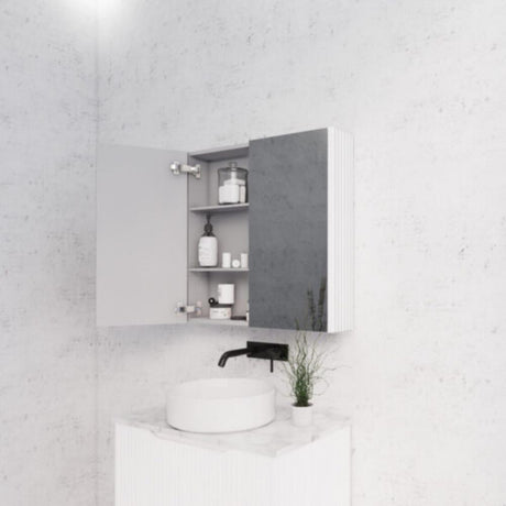 RIVA GENEVA FLUTED Matte White Mirror Shaving Cabinet 750mm