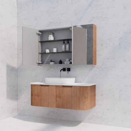 RIVA GENEVA FLUTED Solid Timber Mirror Shaving Cabinet 1200mm