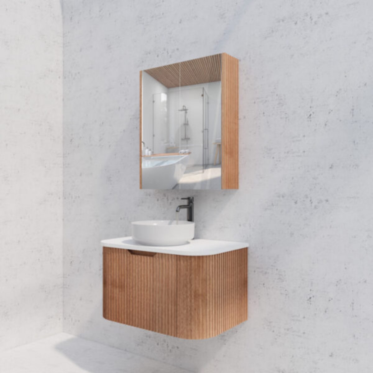 RIVA GENEVA FLUTED Solid Timber Mirror Shaving Cabinet 600mm