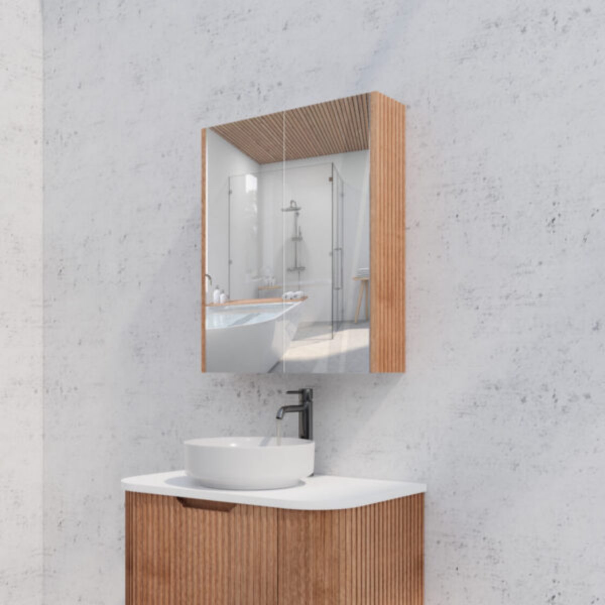 RIVA GENEVA FLUTED Solid Timber Mirror Shaving Cabinet 600mm
