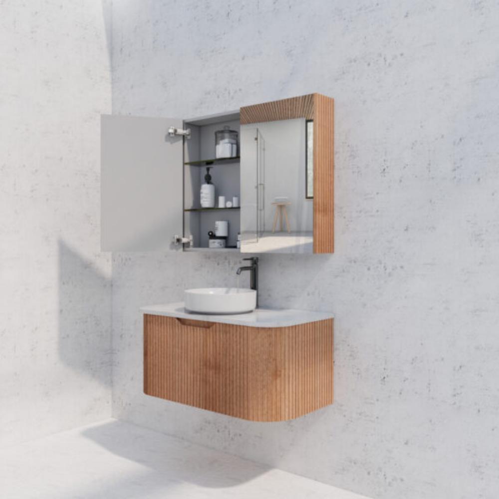 RIVA GENEVA FLUTED Solid Timber Mirror Shaving Cabinet 900mm