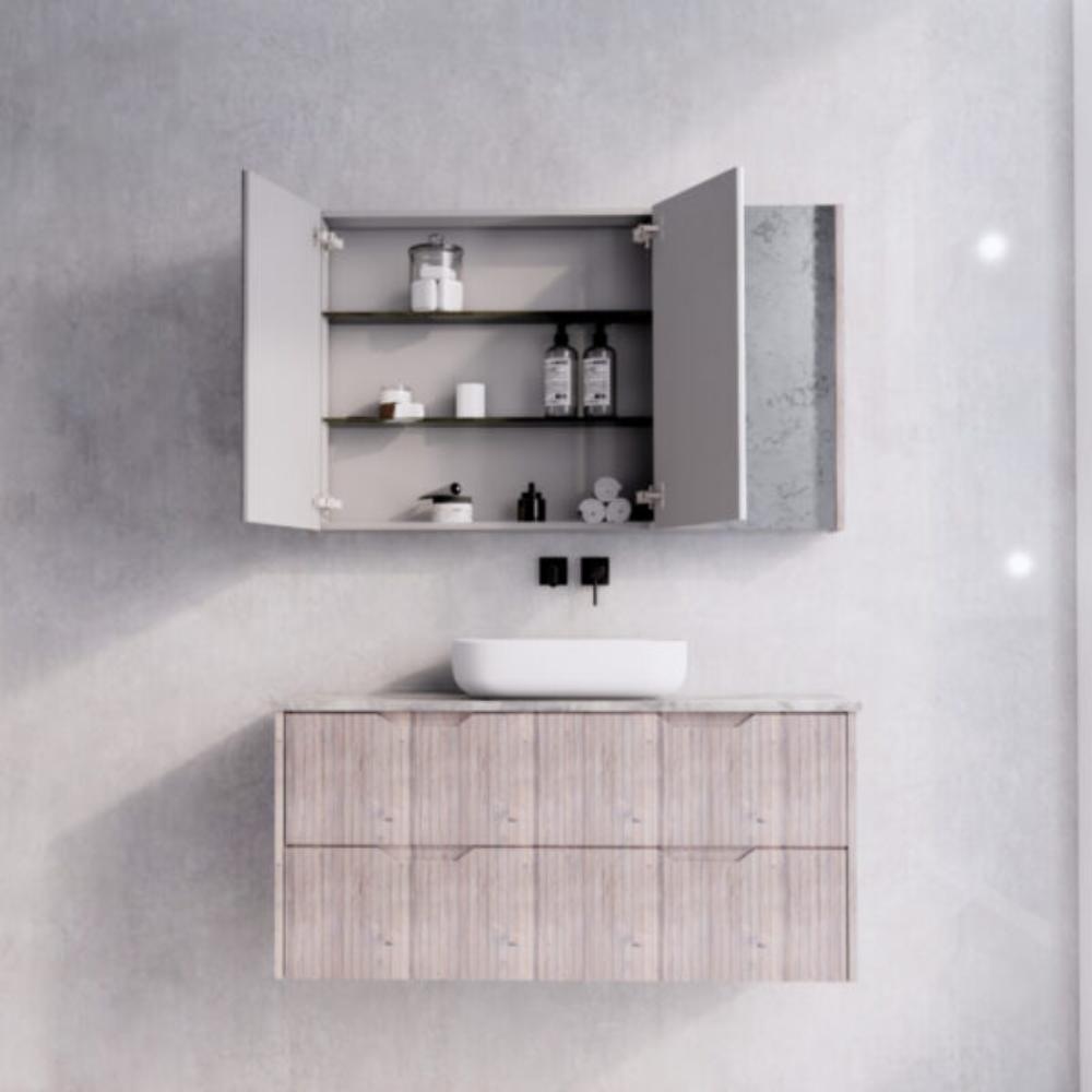 RIVA GENEVA FLUTED White Oak Mirror Shaving Cabinet 1200mm