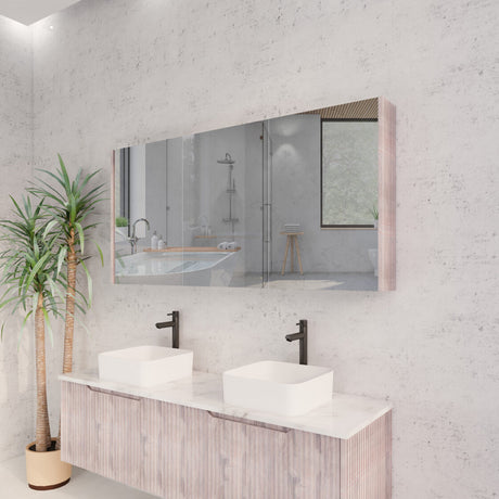 RIVA GENEVA FLUTED White Oak Mirror Shaving Cabinet 1500mm