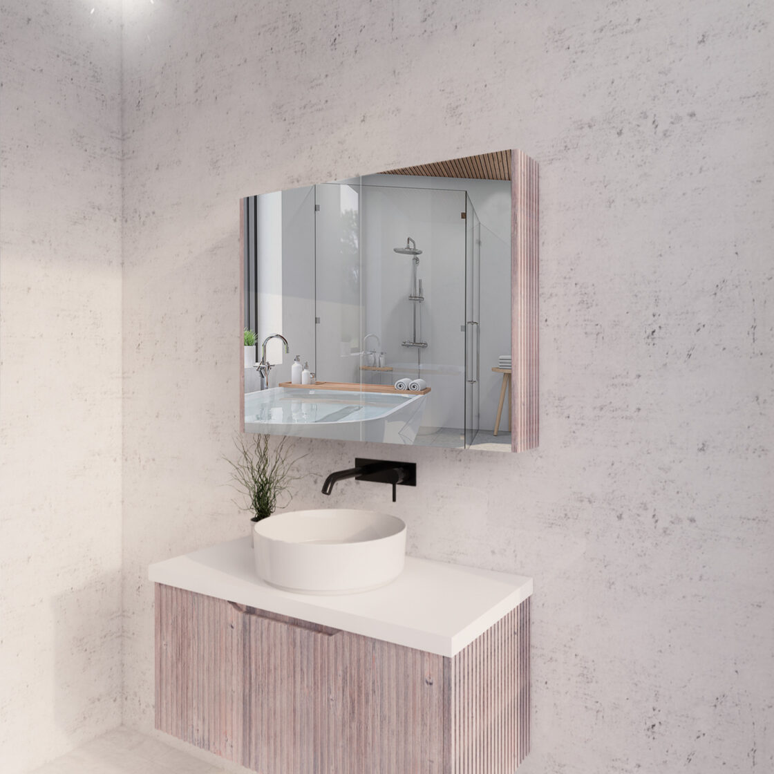 RIVA GENEVA FLUTED White Oak Mirror Shaving Cabinet 900mm