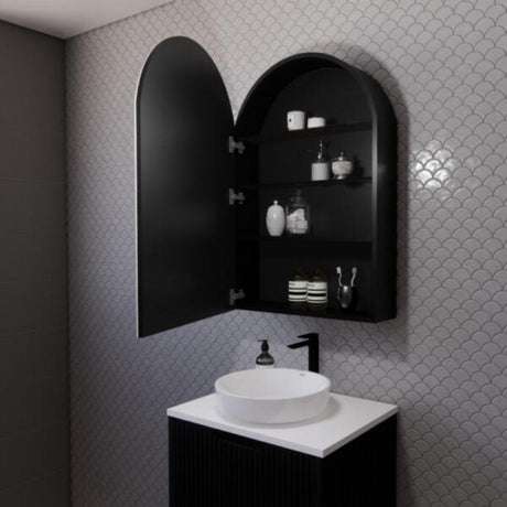 RIVA LONDON Matte Black Arch Shaving Cabinet 600mm