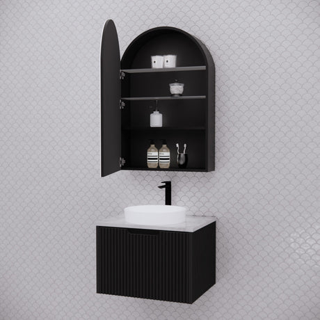 RIVA LONDON Matte Black Arch Shaving Cabinet 600mm