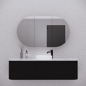 RIVA LONDON Matte Black Oval Shaving Cabinet 1200mm-1