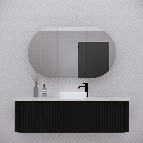 RIVA LONDON Matte Black Oval Shaving Cabinet 1200mm-1