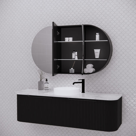RIVA LONDON Matte Black Oval Shaving Cabinet 1200mm-2