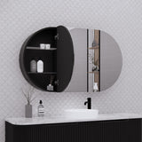 RIVA LONDON Matte Black Oval Shaving Cabinet 1200mm-3