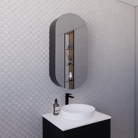 RIVA LONDON Matte Black Oval Shaving Cabinet 450mm