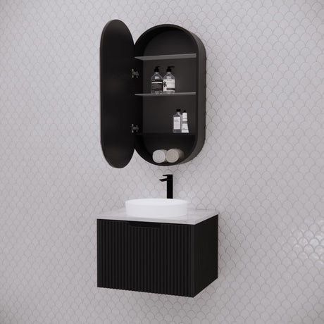 RIVA LONDON Matte Black Oval Shaving Cabinet 450mm