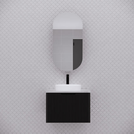 RIVA LONDON Matte Black Oval Shaving Cabinet 450mm