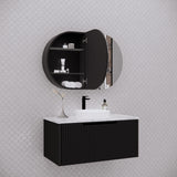 RIVA LONDON Matte Black Oval Shaving Cabinet 870mm-2
