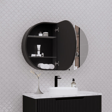 RIVA LONDON Matte Black Oval Shaving Cabinet 870mm-3
